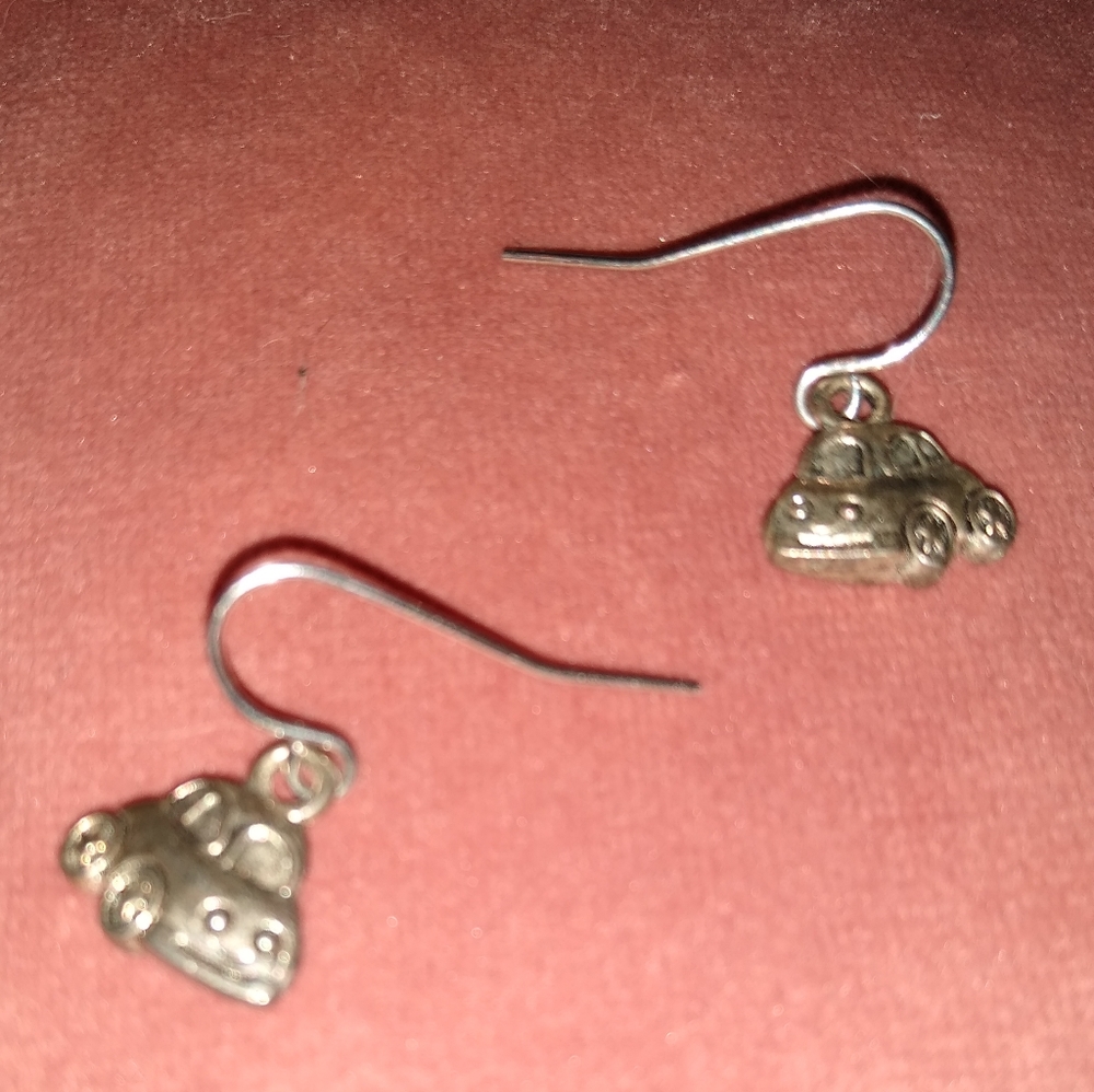 Cute Handmade Mini Car Charm Earrings Vintage Beetle Bug Cars Dark Silver Dangle
